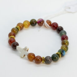 BRACELET AGATHE TOURMALINE 8MM + CROIX SUR ELASTIQUE L
