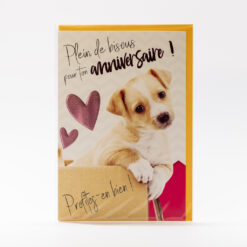 CARTE ANNIVERSAIRE CHIOT COEUR ROSE