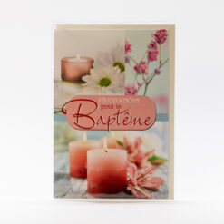 CARTE BAPTEME BOUGIE ROSE MARGUERITE
