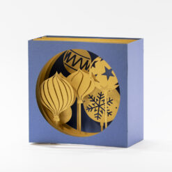 CARTE POPUP 3D BOULES NOEL BLEU OR