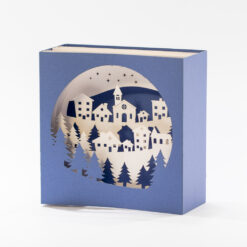 CARTE POPUP 3D VILLAGE BLEU ET BLANC