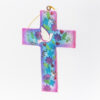 CROIX BOIS NACRE COLOMBE ROSE 10X13,5CM