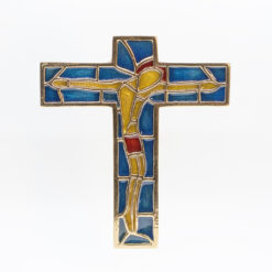 CROIX BRONZE 13CM FOND TURQUOISE CHRIST.ROUGE PT