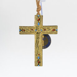 CROIX BRONZE EMAIL BLEU ROUGE 6,5X5CM PT