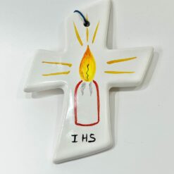 CROIX CERAMIQUE BOUGIE IHS 8,5X11CM PT