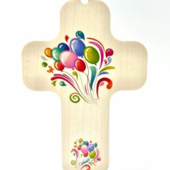 CROIX EN BOIS BALLONS MULTICOLORES 13X9CM S