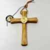 CROIX EN BOIS  D'OLIVIER AGNEAU EN BRONZE 7X9CM PT