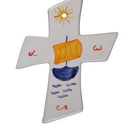 CROIX FAIENCE BATEAU 12X9CM PT