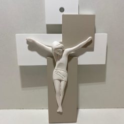 CROIX CHRIST POUDRE DE MARBRE BOIS 17X12CM