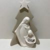 STATUE SAINTE FAMILLE SAPIN POUDRE DE MARBRE ARGENT 15CM