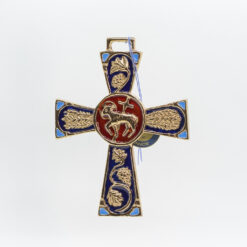CROIX BRONZE AGNEAU EMAIL BLEU/ROUGE PT