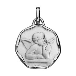 MEDAILLE ARGENT RHODIE ANGE STYLE CACHET 16MM
