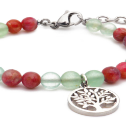 Bracelet STILIVITA en acier - Collection équilibre - AMOUR & SPIRITUALITE - fluorite - tourmaline rose - arbre de vie en acier - 17+4cm