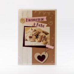 CARTE BIENVENUE A BEBE CHAUSSON CHIEN ROSE