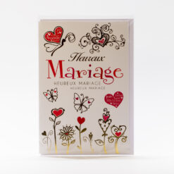CARTE HEUREUX MARIAGE PAPILLONS OR ET ROUGE