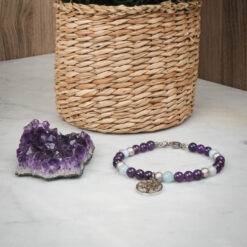 Bracelet STILIVITA en acier  Collection Médecine douce  MIGRAINE & MAUX DE TÊTE - améthyste - aigue marine - arbre de vie - 17+4cm