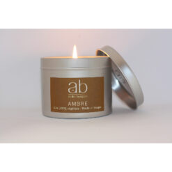 BOUGIE ARTISANALE CIRE VEGETALE PARFUMEE BOITE METALLIQUE AMBRE 45HEURES