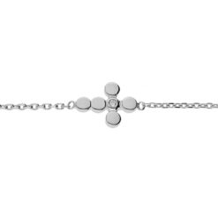 BRACELET ARGENT RHODIE CROIX 1 OXYDE BLANC SERTI 16+2CM