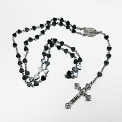 CHAPELET COEURS EN HEMATITE MEDAILLE MIRACULEUSE