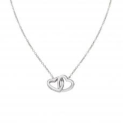 COLLIER ARGENT RHODIUM DOUBLE COEUR STRASS 40CM