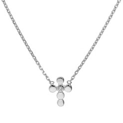 COLLIER ARGENT RHODIE CROIX 1 OXYDE BLANC SERTI 38+4CM*