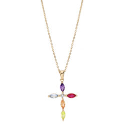 COLLIER PLAQUÉ OR PENDENTIF CROIX EMPIERRE NAVETTES 40+5CM
