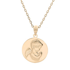 COLLIER PLAQUÉ OR PENDENTIF MEDAILLE ANGELOT EN RELIEF 40+5CM *