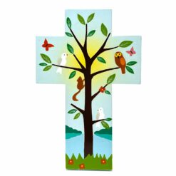 CROIX BOIS ARBRE DE VIE OISEAUX 10X15CM RDC