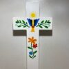 CROIX BOIS BLANC COMMUNION FLEURS 14,5CM
