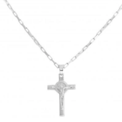 COLLIER ARGENT RHODIUM CROIX ST BENOIT 50CM