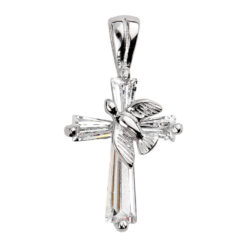 CROIX ARGENT RHODIE COLOMBE OXYDES BLANCS SERTISN 15MM