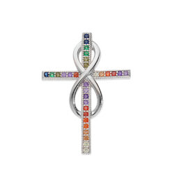 CROIX ARGENT RHODIE EMPIERREE MULTI COULEUR AVEC INFINI 2.6CM T