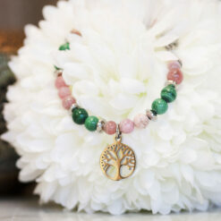 Bracelet STILIVITA en acier  Collection équilibre  DYNAMISME  Rhodocrosite  Malachite  arbre de vie   17+4cm