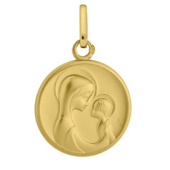 MEDAILLE VIERGE ENFANT FACE A FACE 18MM OR 18 CARATS J248X
