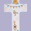 CROIX BOIS BLANC 15CM SOLEIL/OISEAU PT