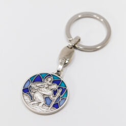 PORTE-CLEFS EN MÉTAL ARGENTÉ 30MM VITRAIL EMAIL – ST CHRISTOPHE PC30CEMB