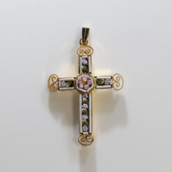 CROIX MOSAIQUE BYZANTINE BLANC VERRE DE MURANO 4CM