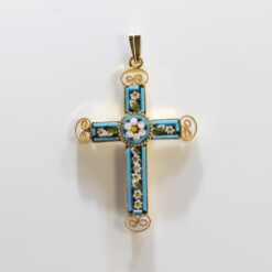 CROIX MOSAIQUE BYZANTINE BLEU CLAIR VERRE DE MURANO 4CM