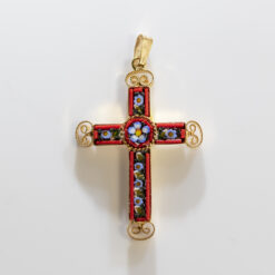 CROIX MOSAIQUE BYZANTINE ROUGE VERRE DE MURANO 4CM