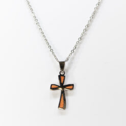 CROIX PENDENTIF ACIER ORANGE SUR CHAINE NS027O