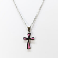CROIX PENDENTIF ACIER ROSE SUR CHAINE NS027R