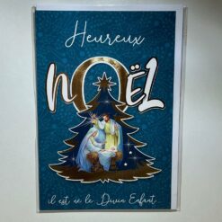 CARTE DOUBLE HEUREUX NOEL SAPIN NATIVITE*