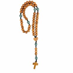 CHAPELET BOIS DE COCO KAKI COEUR+CROIX