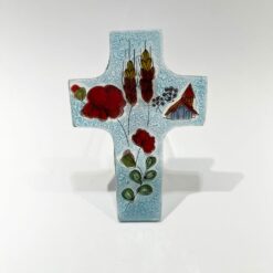 CROIX EN VERRE SOUFFLE COQUELICOTS EGLISE  8X12CM