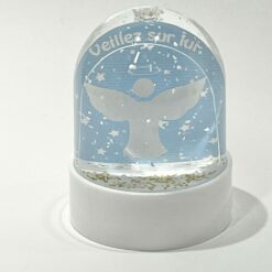 BOULE A NEIGE ANGE VEILLEZ SUR LUI BLEU H7CM