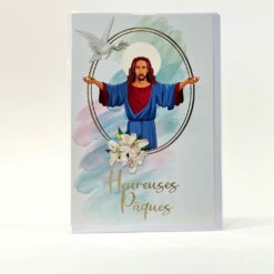 CARTE DOUBLE HEUREUSES PAQUES CHRIST COLOMBE
