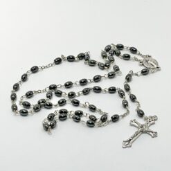 CHAPELET METAL PERLE EN HEMATITE