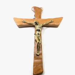 CROIX EN BOIS D'OLIVIER AVEC CHRIST EN BRONZE 22X15CM