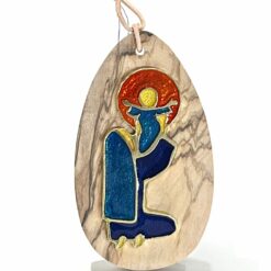 MEDAILLON EN BOIS VIERGE ET ENFANT EN BRONZE 10CM