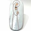 MEDAILLON VIERGE ENFANT TERRE CUITE EMAIL BLANC 16X7CM